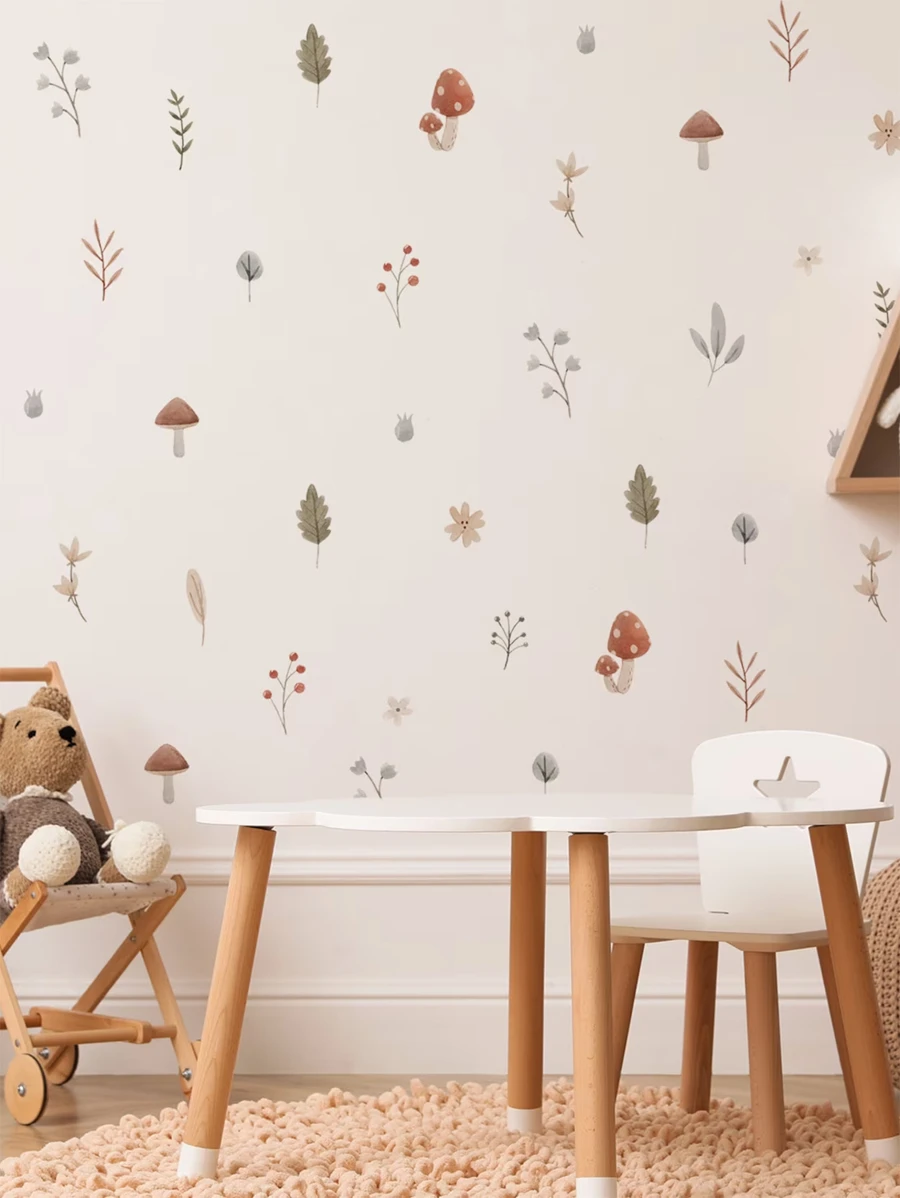 3pcs Mushroom Pattern Wall Sticker, Stickers, Wall Decal, Vinly Decal For Home Decorations, Spring Decoration Items Refresh Your Home, Rama Decoration Stickers Gifts Birthday Graduation