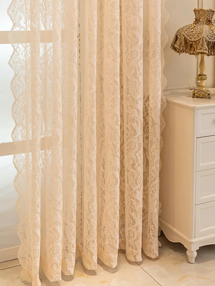 1 Stück romantischer transparenter Spitzenperlenvorhang, rustikaler Stil für Schlafzimmer und Wohnzimmer