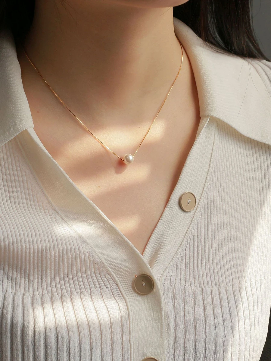 1 Collar De Moda De Aleación De Titanio Decorado Con Perlas Sintéticas Para Mujer. Decoración Diaria