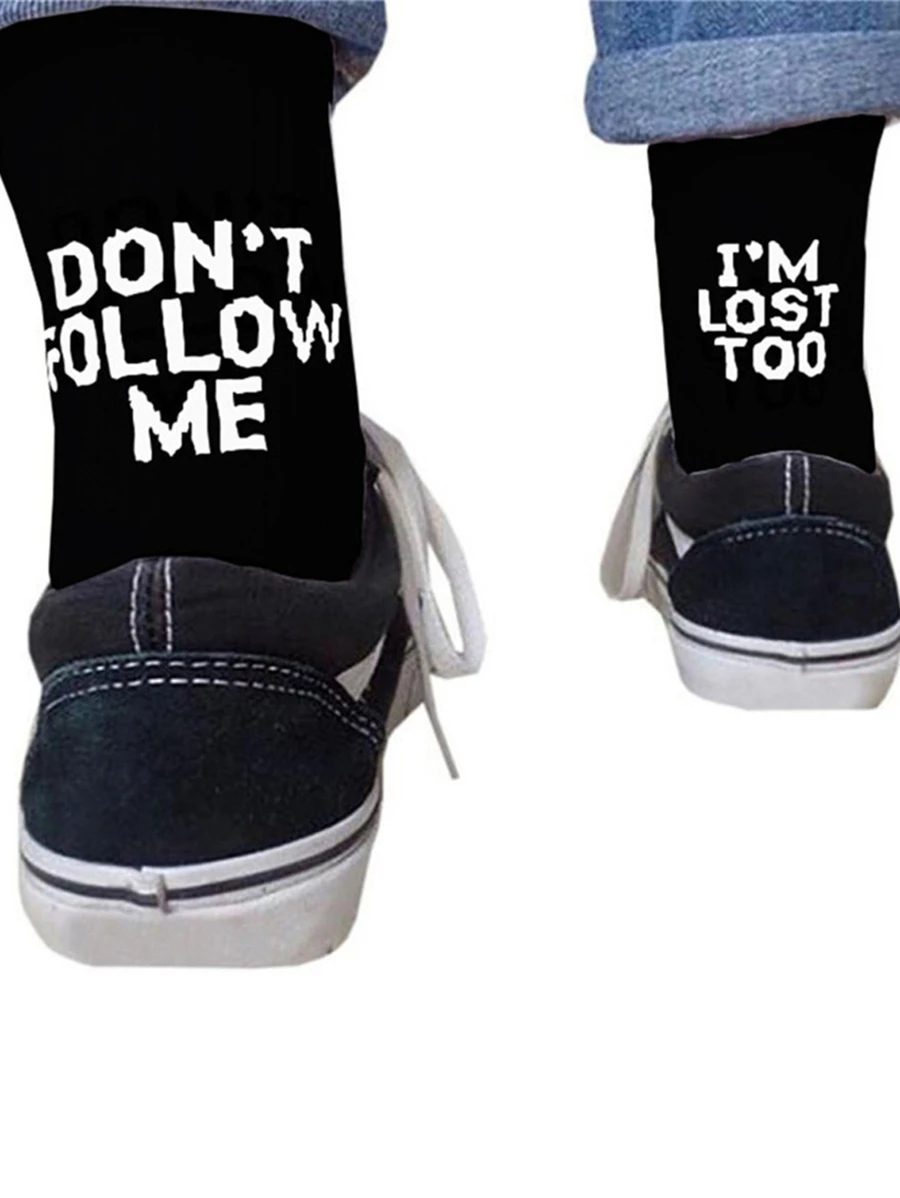 1 par de calcetines tipo media de moda callejera con letra, minimalistas y prácticos multifuncionales