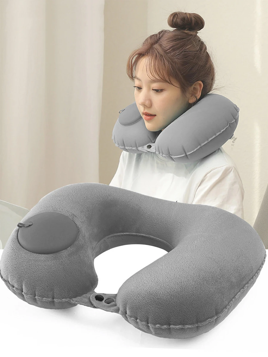 STONEGO Travel Washable Neck Cushion Pillow Inflatable Air Blow Up Travel Pillow Airplane Inflatable Neck Pillow Travel Accessories Comfortable Sleep Pillows Camping Portable Outdoor Sleeping Bag Pillow Stonego Life Supplies