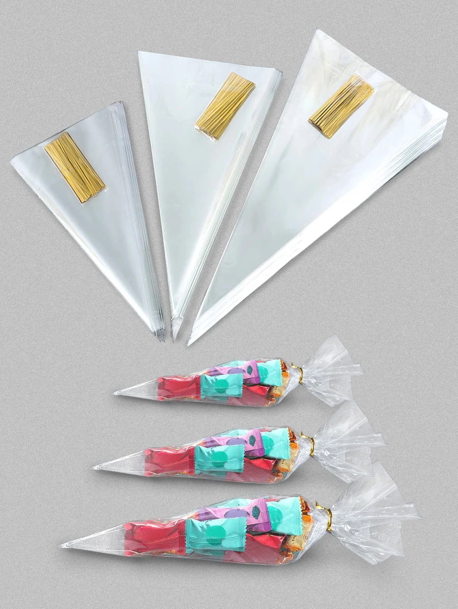 50pcs Clear Packaging Bag With 50pcs Twist Tie School Supplies Food Bag Food Box Suitable For Candy Chocolate Cookies Etc.