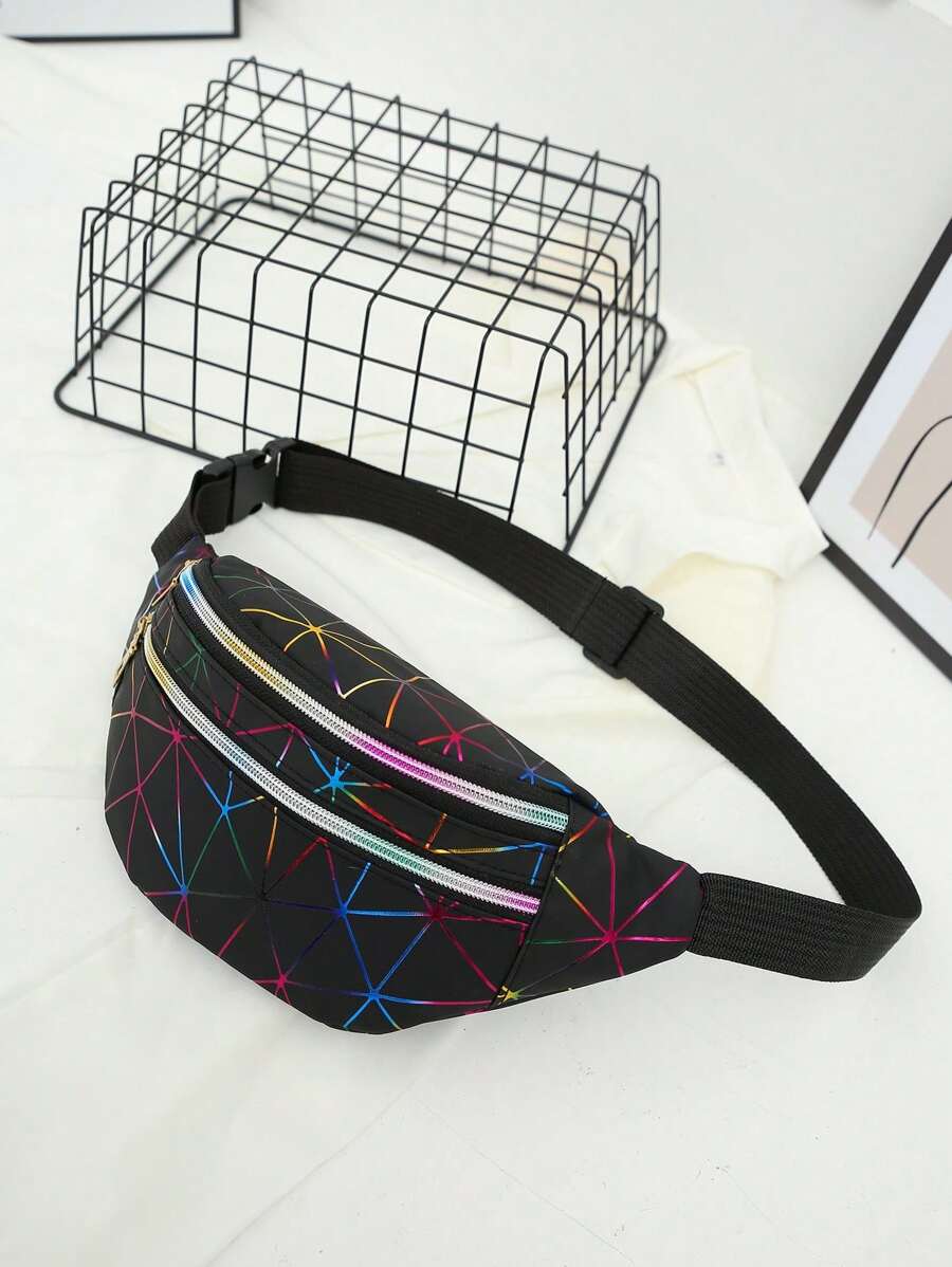 1 pieza Bolsa de cintura holográfica para niño y niña, bolso de cintura rosa, plateado, negro, geométrico, bolso de pecho con láser para teléfono