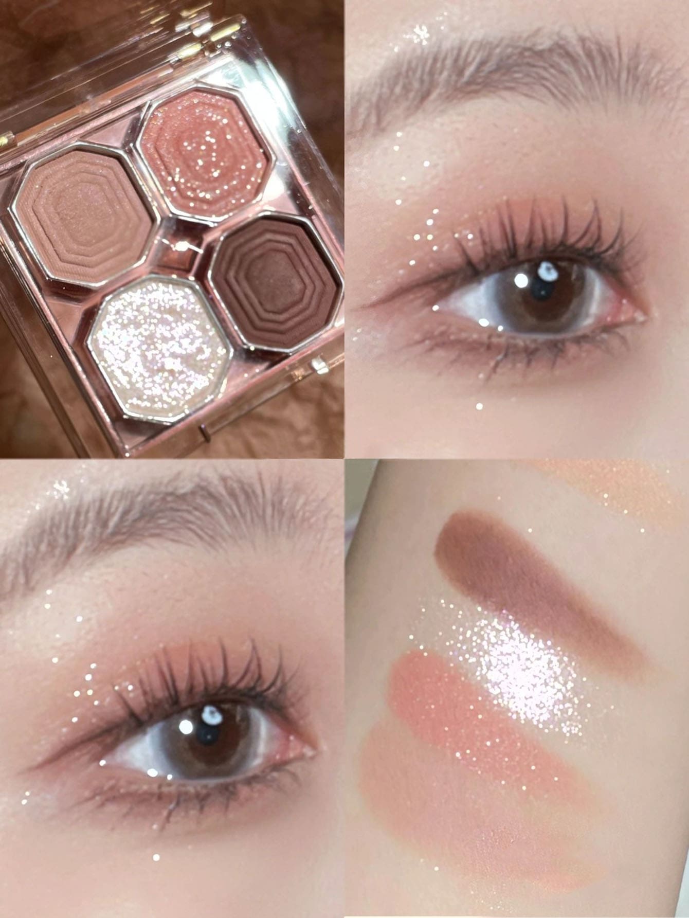 DIKALU Paleta de sombras de ojos Shimmer de 4 colores, 1 pieza de sombra de ojos en polvo suave, resistente al agua, altamente pigmentada, color nude