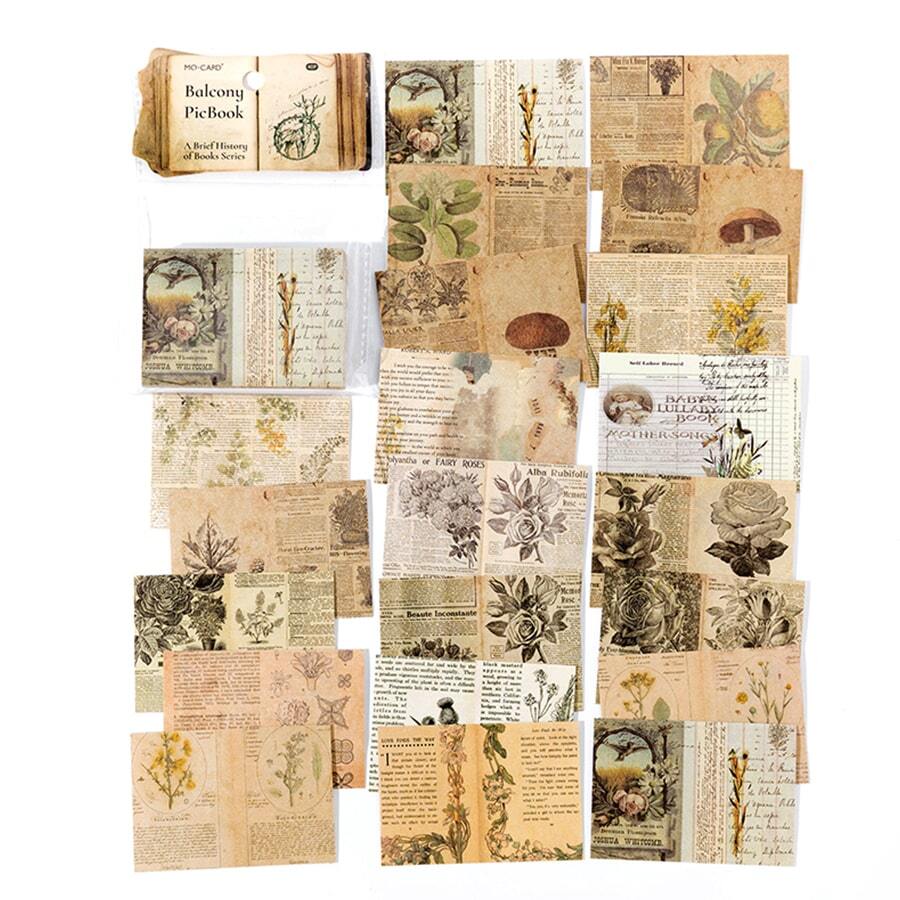 40pcs/set Vintage Newspaper & Book Page Design Stickers For Diy Scrapbooking Material
