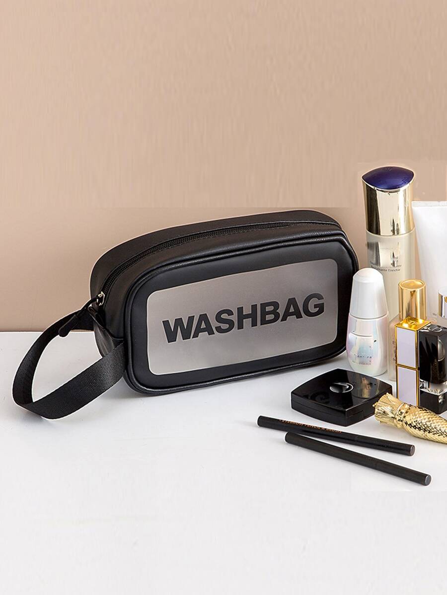 1 pezzo Borsa per cosmetici semplice e impermeabile, trasparente, portatile, per il viaggio, con scomparti per lo stoccaggio di cosmetici, adatta per vacanze al mare, bagno e camera da letto, con grande capacità