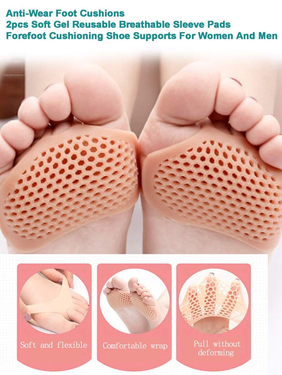 Metatarsal Foot Pads, 2pcs Soft Gel Reusable Breathable Sleeve Pads, Anti-wear Foot Cushions, Forefoot Cushioning Shoe Supports For Women And Men