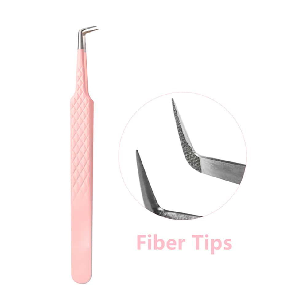 FADVAN Fadvan 1 Pc Eyelash Tweezers Extension Pink Stainless Steel Superhard Tweezers With Fiber Tips High Precision Anti-Static Tweezers