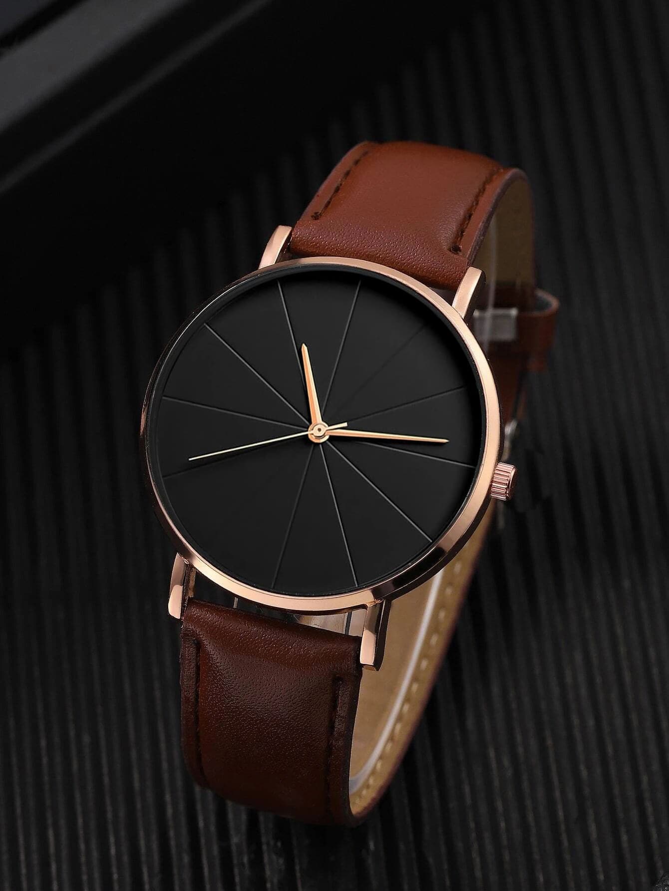 1pc Men's Fashionable Quartz Wrist Watch With Pu Leather Strap & Scale Dial As A Gift For Students Returning To School