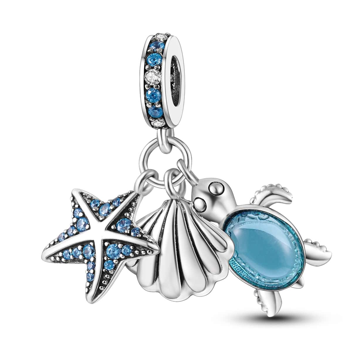Été Océan Etoile de Mer Coquillage Tortue Octopus Charme Adapté pour Bracelet d'origine Collier DIY Perles pour les femmes Fabrication de bijoux plaquées argent
