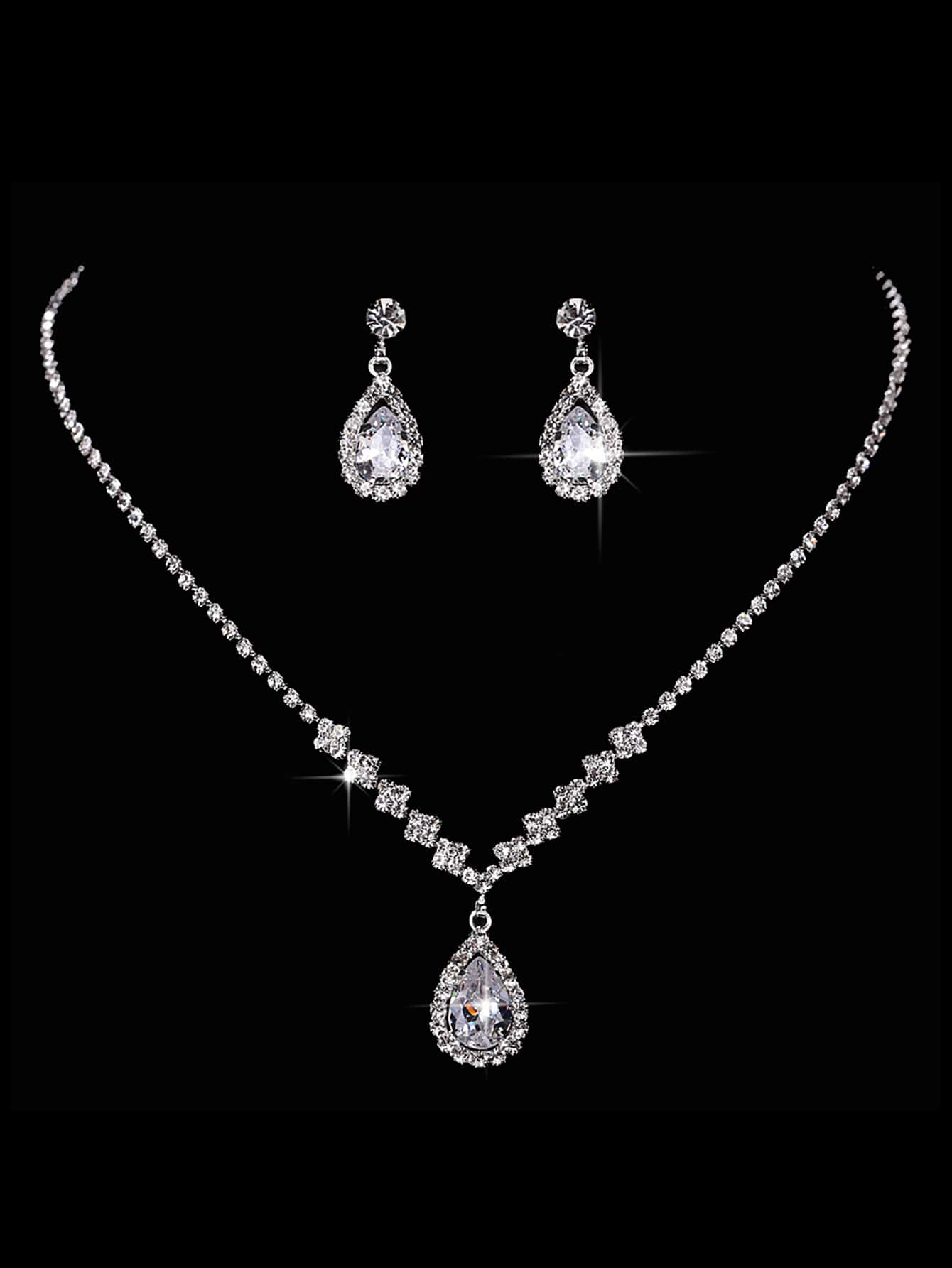 Juego de joyería nupcial con decoración de diamantes de imitación para collar, pendientes y tiaras