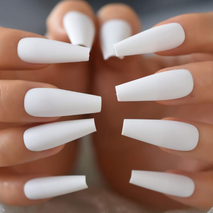 Upgrade Your Look With 24pcs Matte Solid Press On Toenails, Leisure White Design Long Coffin Full Cover Toenails, Suitable For Party, Dance, And Daily Wear Nail Supplies