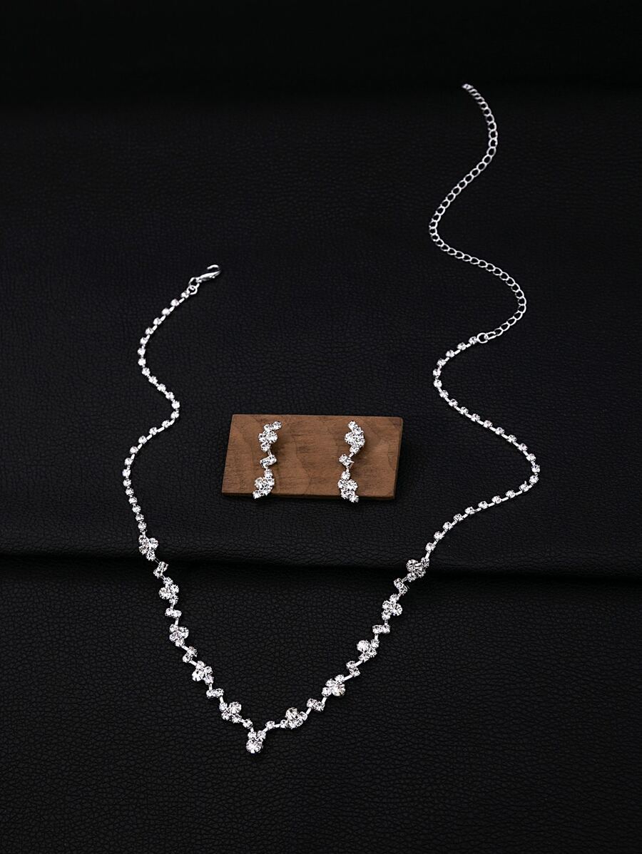 1 set europeo y americano de moda elegante con diamante de imitación Collar con Set pendiente , Joyas nupciales Mujer boda Accesorios