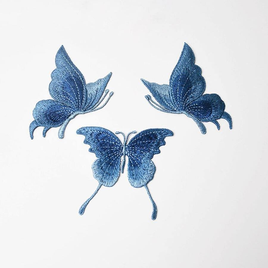 A set (3 pieces) of exquisite embroidery butterfly cloth patch stickers symmetrical style diy clothes patching small holes embroidery patches without glue stickers