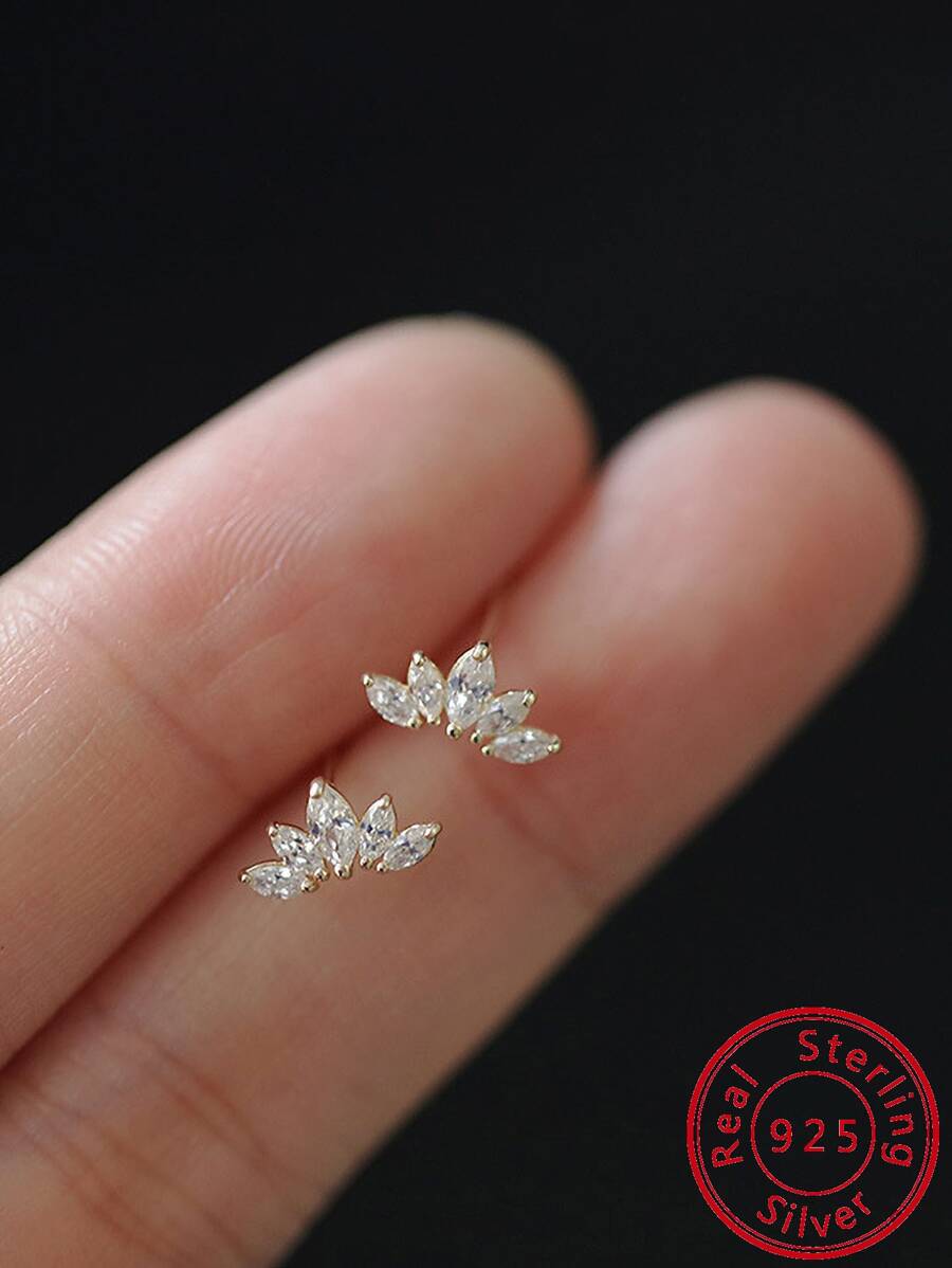 Europeu E Americano Estilo Luxo S925 Prata Pura Ins Cavalo Olho Pedra Preciosa Embutido Brincos , Jogo Todo Strass Forma Ventilador Brincos De Orelha Acessório