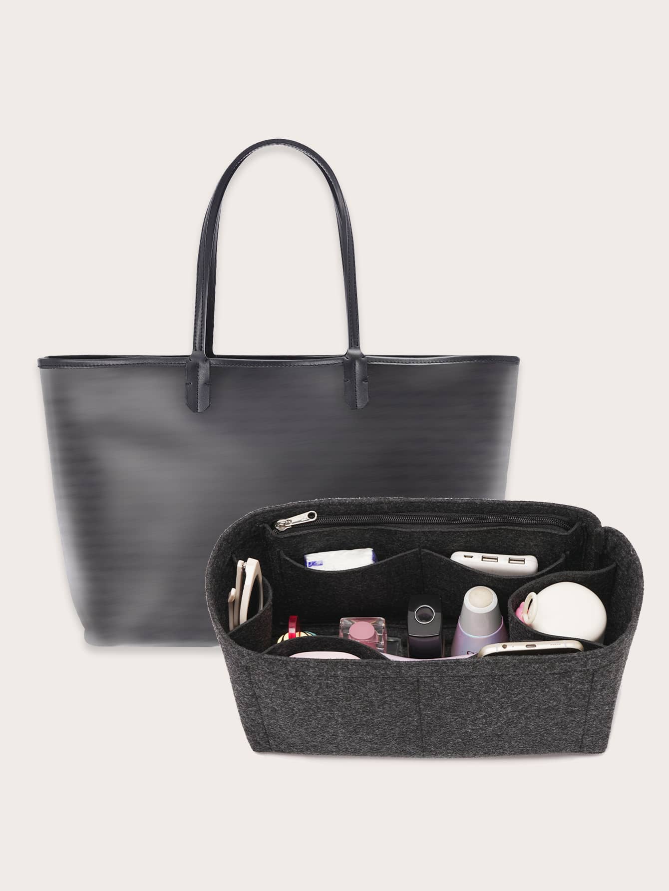 Purse Organizer Insert Felt Bag Organizer With Zipper Handbag Tote Shaper For Saint PM Tote Bag Gift Bag Present Organiser School Supplies Teacher Gifts Back To School Teacher Accessories
