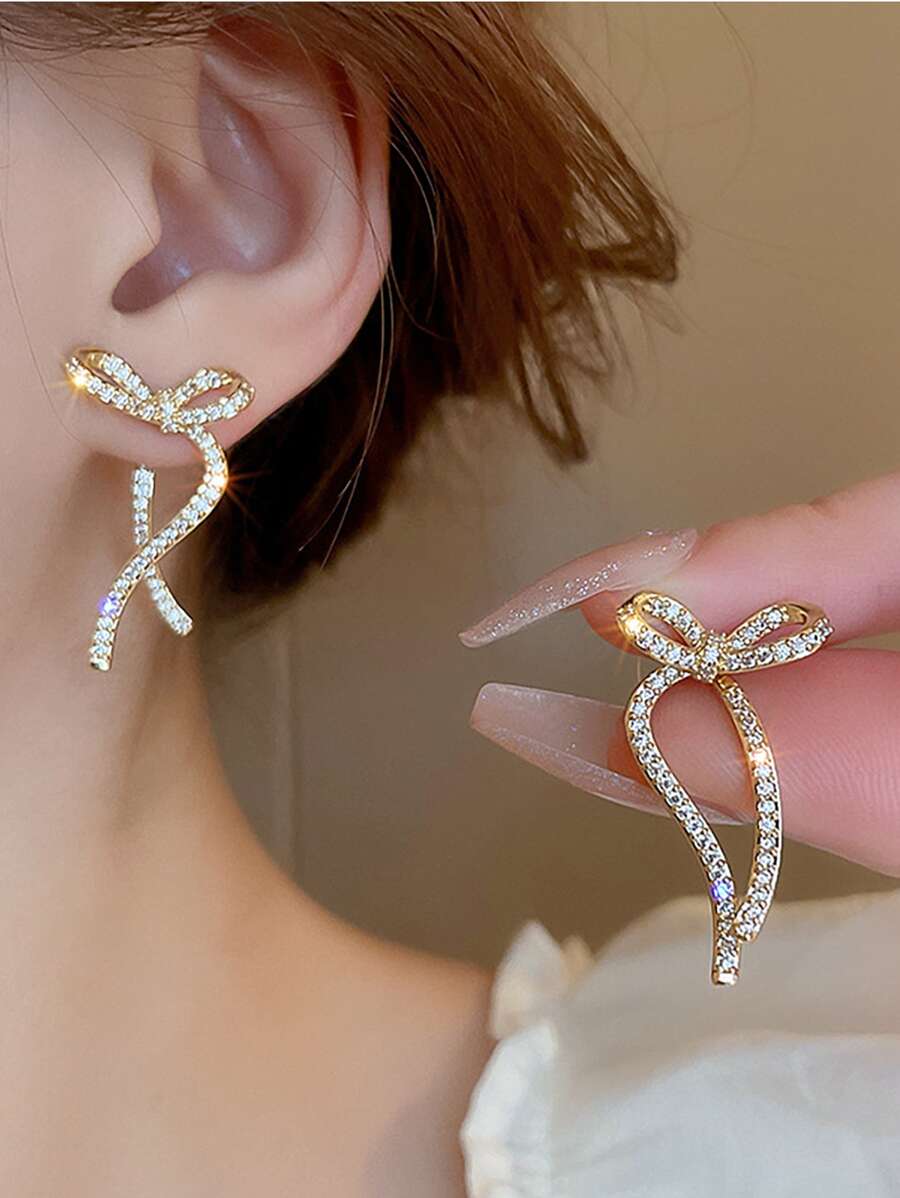 Andkiss 1 par de pendientes decorados con lazo y strass para el Día de San Valentín