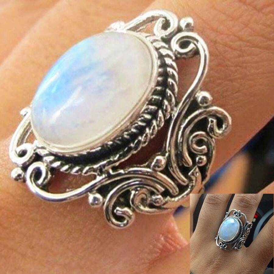 1 pieza Anillo de aleación color plata estilo vintage de mujeres