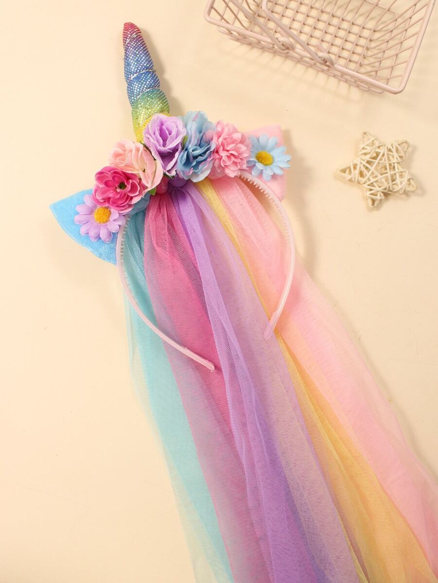 1pc Unicorn Colorful Mesh Flower Headband For Girls (toddler/ Little/ Big Kid)