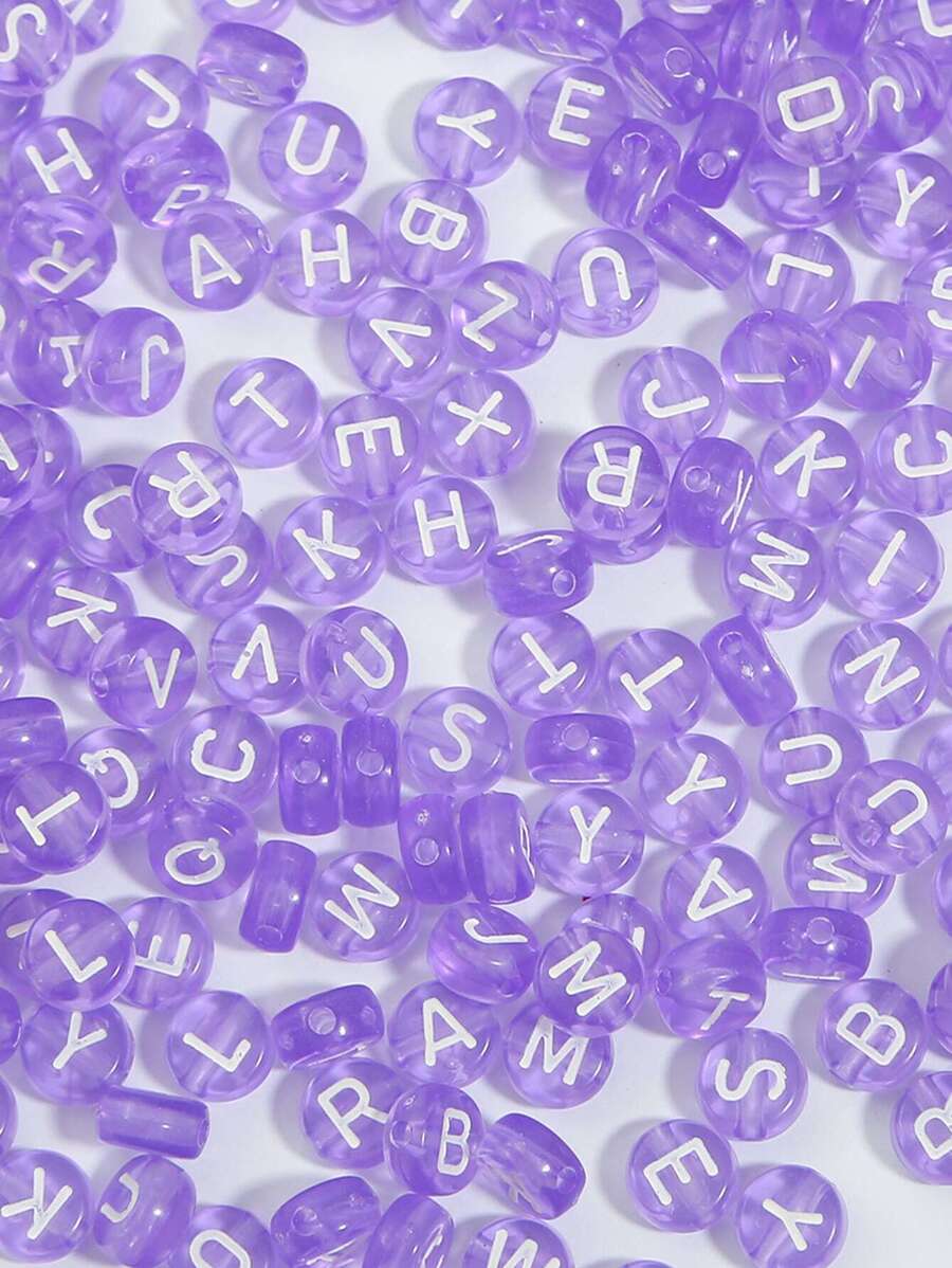 100pcs Acrylic Purple Semi-transparent Flat Round English Alphabet Beads For Jewelry Making Diy Necklace And Bracelet