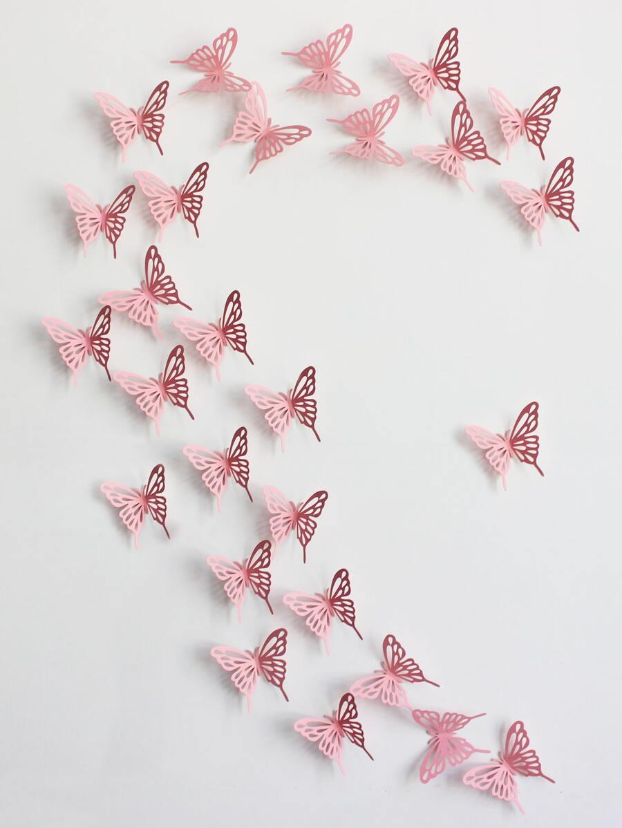 20pcs Indoor Decoration Pink Hollow Out Butterfly,Stickers,Wall Decal,Vinly Decal For Home Decorations,Spring Decoration Items Refesh Your Home,Rama Decoration Stickers Gifts Birthday Graduation School Decor School Surprise Dormitory Decor Back To School