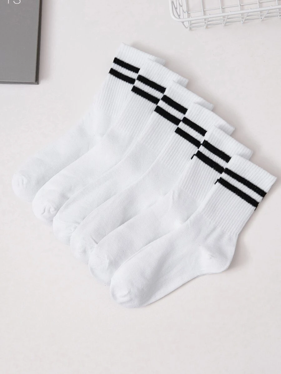 6 pares/set calcetines blancos a media pantorrilla a rayas para hombre