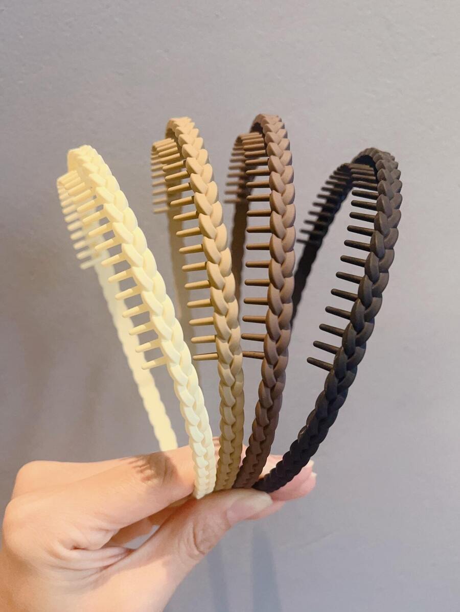 4 Peças Faixa de Cabelo Sólida Antiderrapante Casual para o Dia a Dia Feminina, Tiara, Arco de Cabelo, Faixa de Cabelo Zig Zag