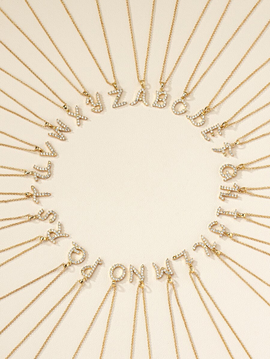 1 pieza moda cobre con diseño de diamante de imitación colgante de letra Collar para mujeres para Decoración regalo fiesta