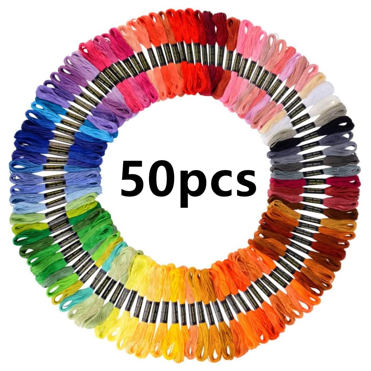 50pcs/set Random Colored Cross Stitch Threads, Rainbow Color Embroidery Floss, Used For Diy Sewing