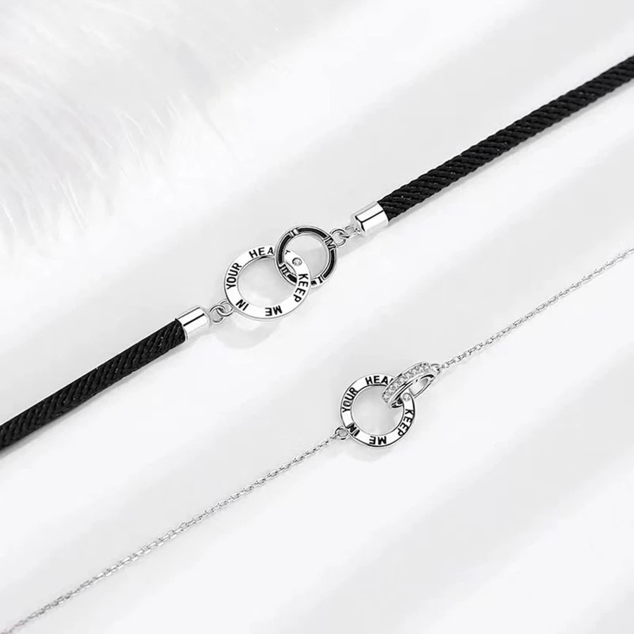 1 par entrelaçado duplo círculo design casal trançado corda pulseira, casal presente namorados, mãe, mãe, dia das mães, presente