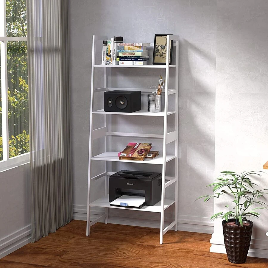 WTZ Book Shelf, White Bookshelf, Ladder Bookcase, 4 Tier Tall Book case for Bedroom, Living Room