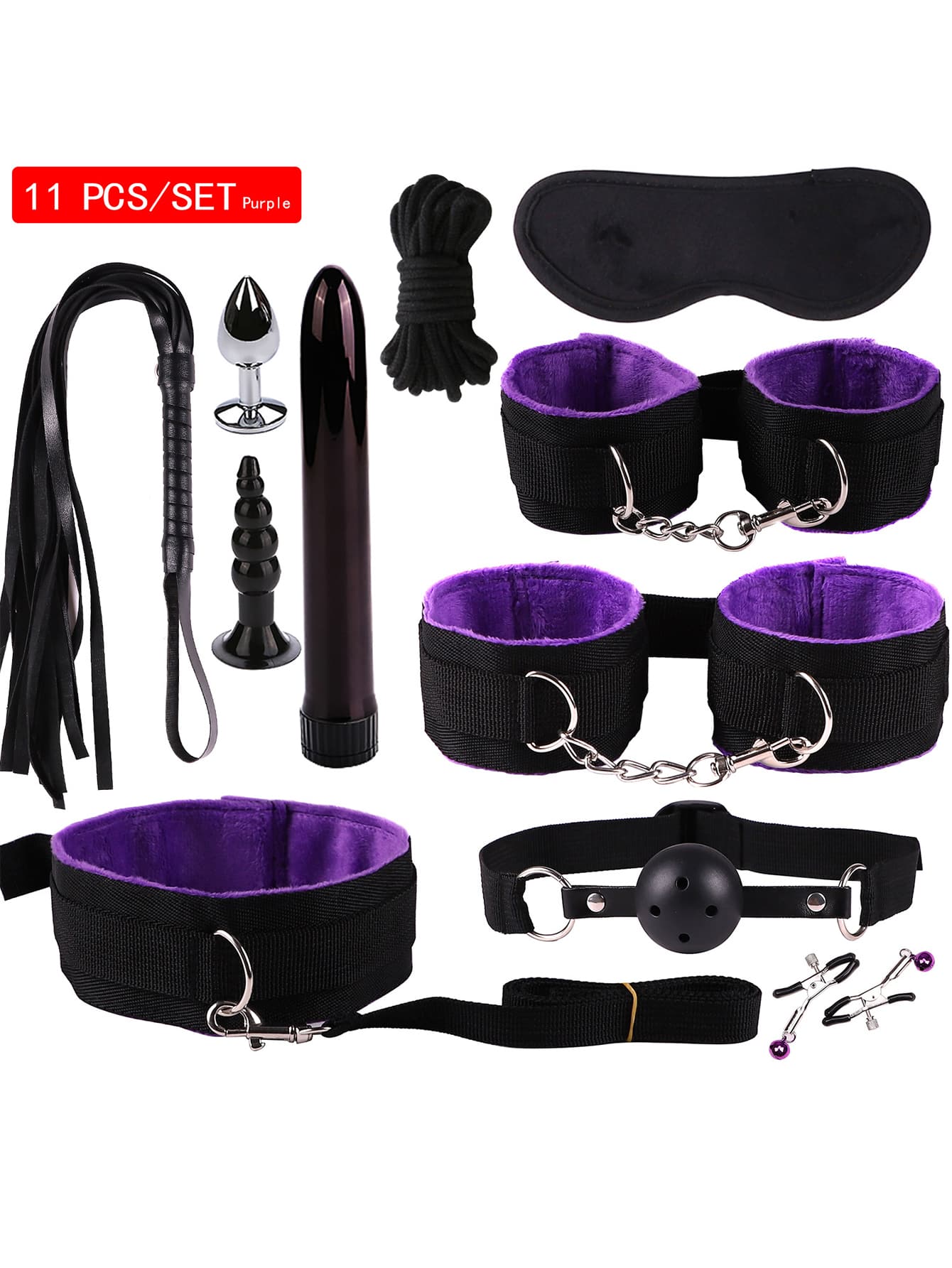 11pcs Purple SM Sex Games Handcuff Bdsm Bondage Set Collar Necklace Hand Cuffs Restraint Ball Mouth Gag Sex Toys For Couples Women