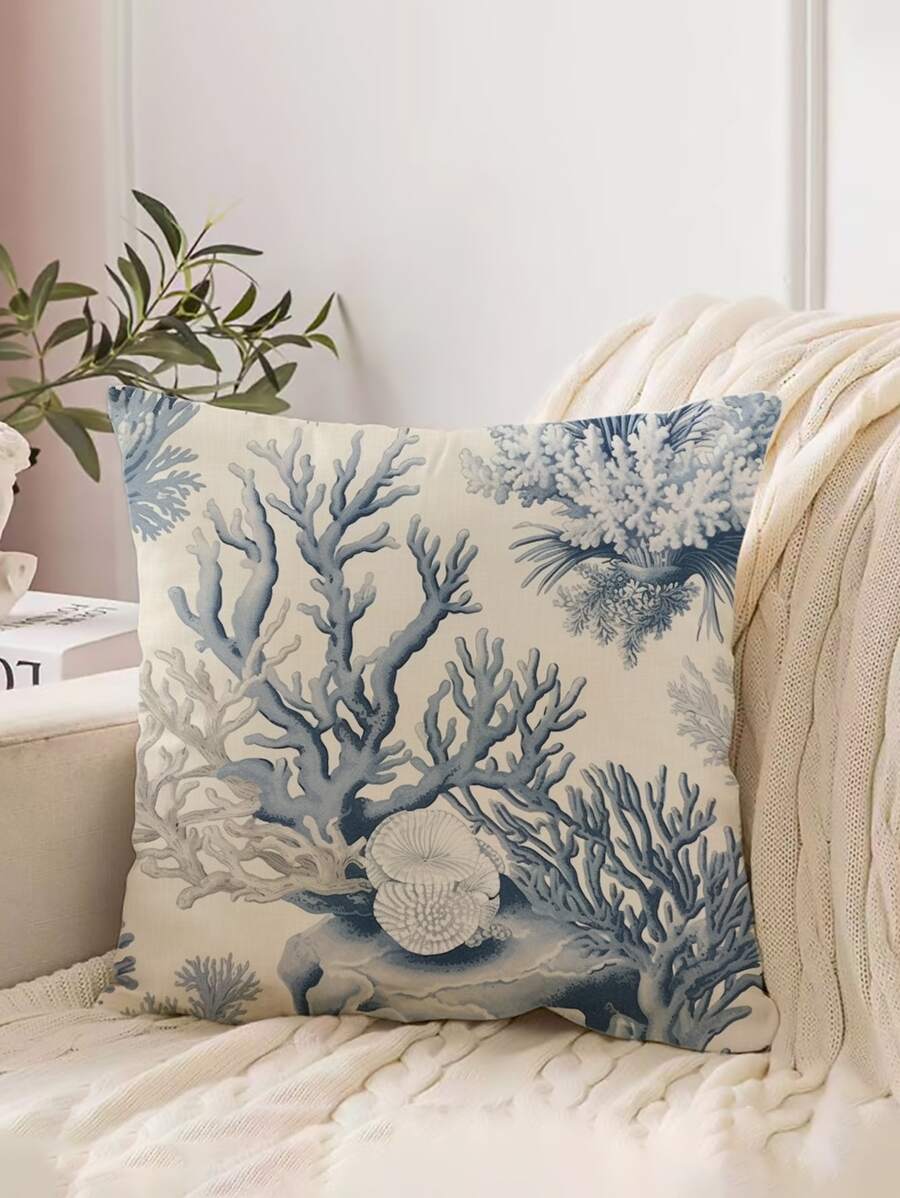 1pc Coral Pattern Single-Sided Printed Pillow Cover (Pillow Insert Not Included), Modern Style Polyester Super Soft Material Square Soft & Comfortable Decorative Cushion Cover, Suitable For Bedroom & Living Room Decor