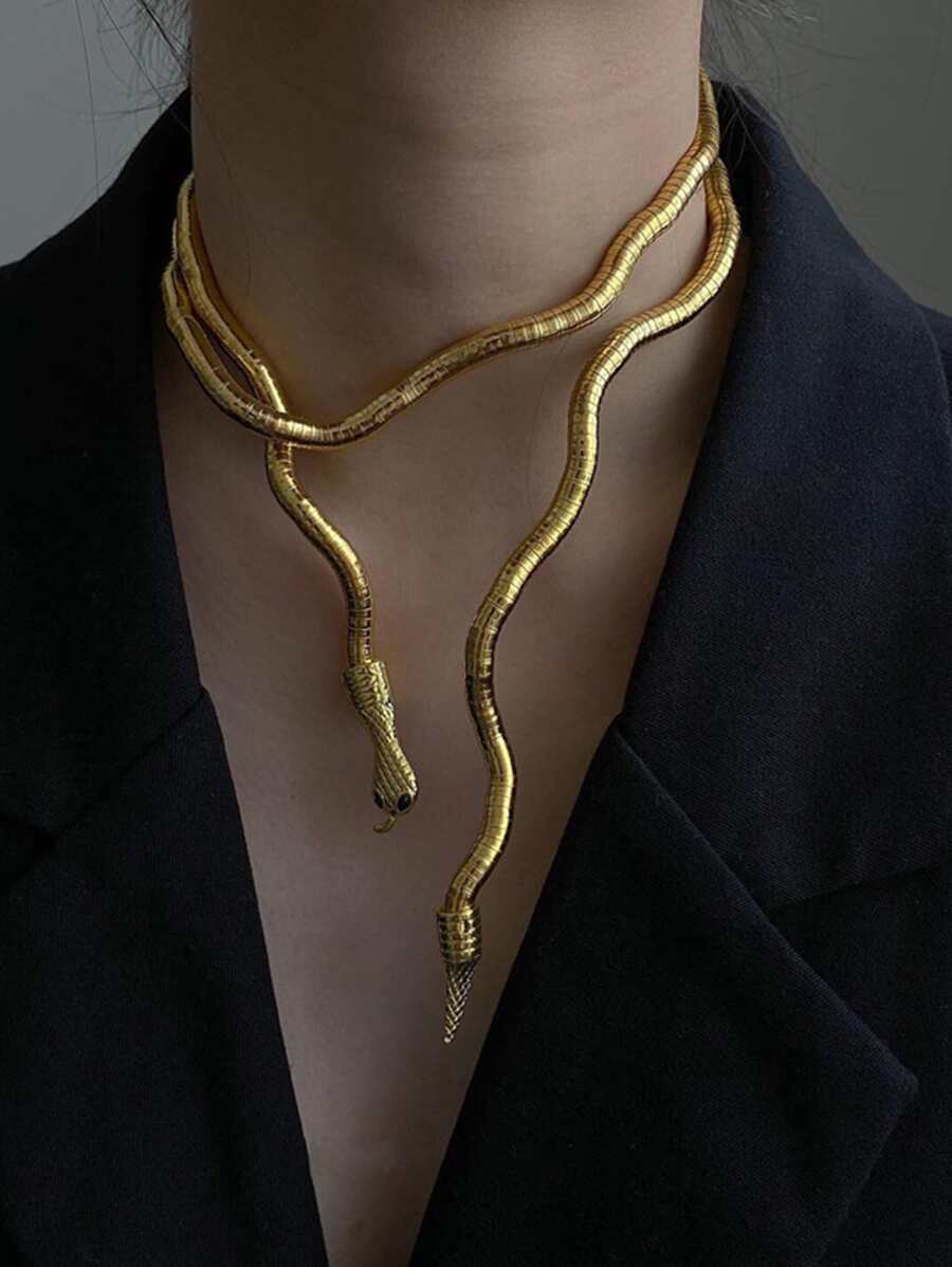 1 pieza Collar oscuro Tierra guay abierto casual en forma de con diseño de serpiente único de primera calidad cuello