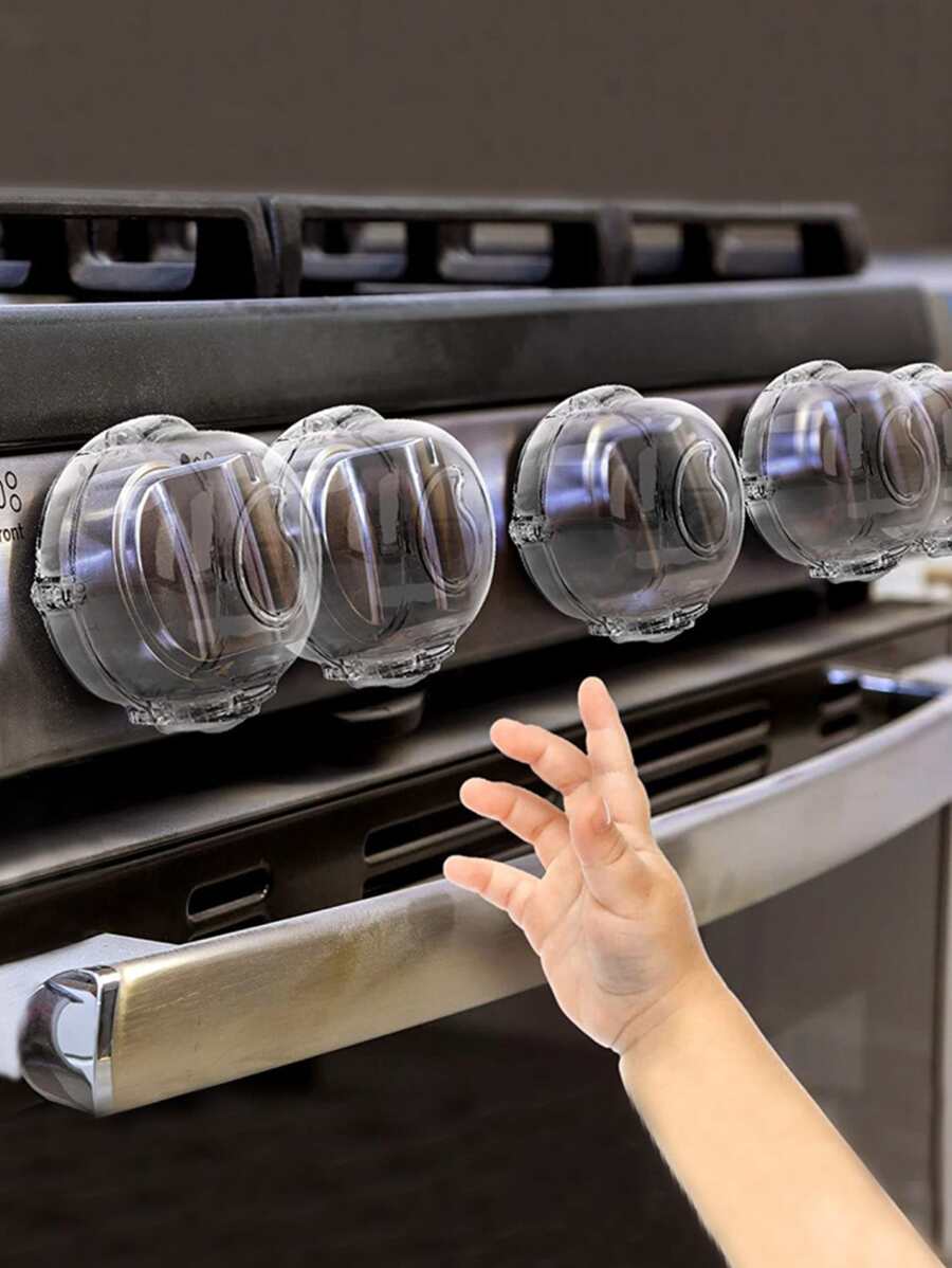 5pcs Clear View Heat Resistant Child Proof Stove Knob Covers, Children Kitchen Safety Guard Stove Oven Lock Baby Shower Family Decorations Gifts