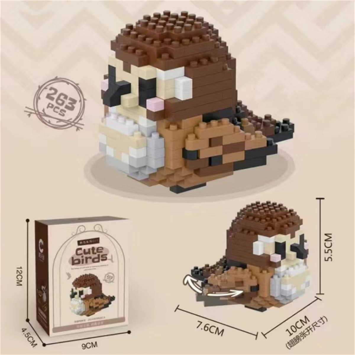 1pc/ Children Educational Toy Building Blocks 263 Pieces Micro Particle Little Bird Shaped Assembly Diy Home Decor Blocks