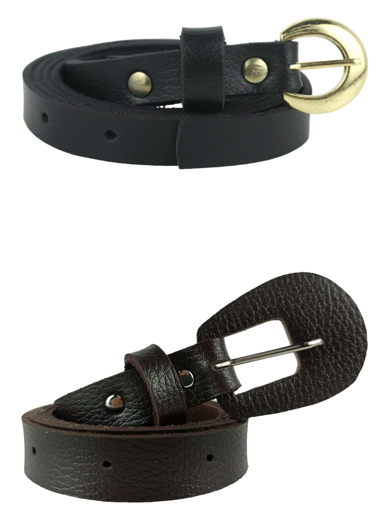 Kit Cinto Feminino 2 Unidades De Couro PU , Contém 1 Cinto Com Fivela Delicada Redonda E Cinto Básico Com Fivela Oval, Ajustável, Modelo Básico Que Combina Com Tudo Outono Inverno, Monte Seu Combo