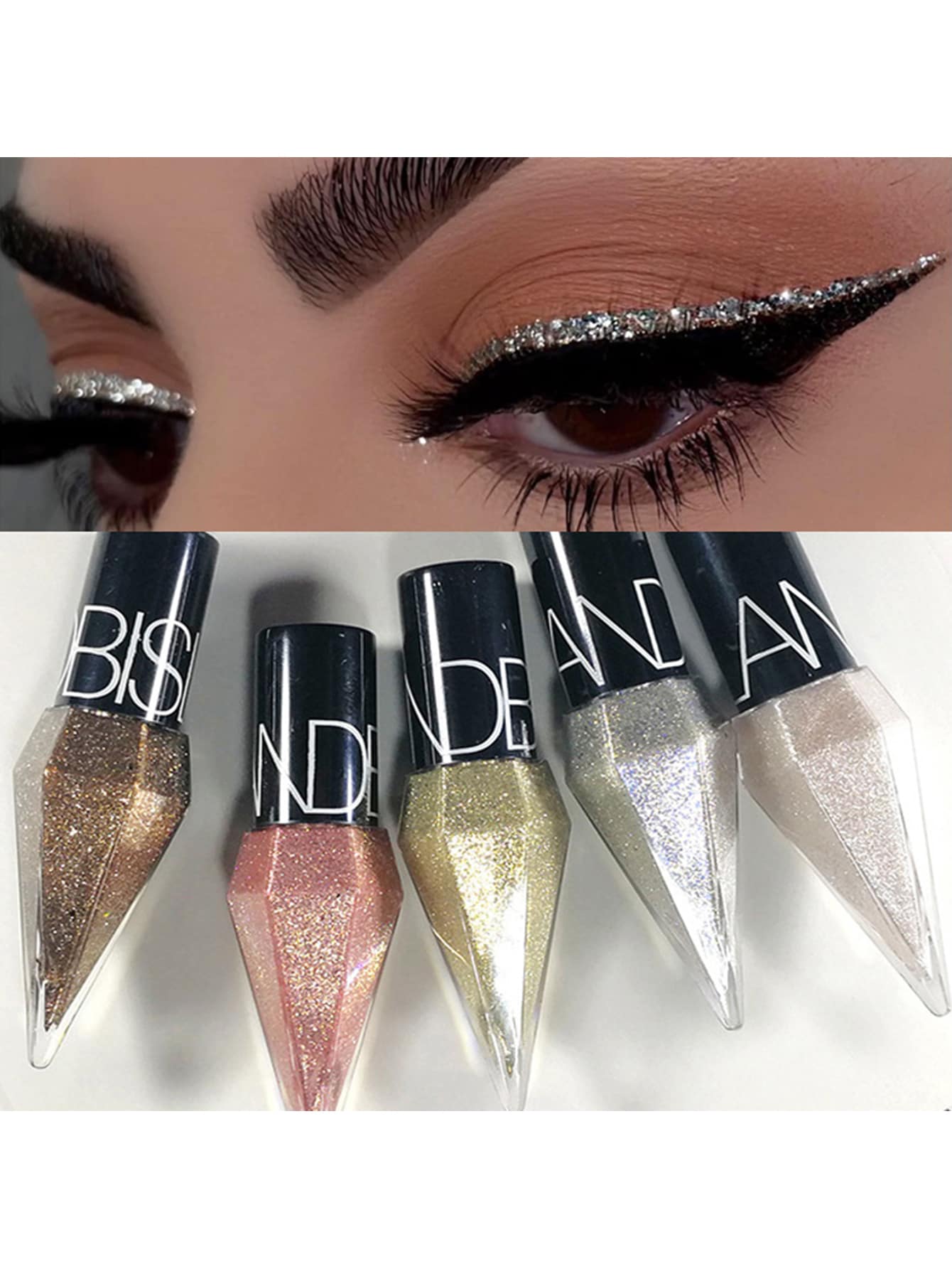 Sombra de ojos con purpurina de diamantes de imitación, 1 pieza impermeable, lentejuelas de color oro rosa plateado, delineador de ojos de larga duración, sombra de ojos, maquillaje Y2K, cosméticos de belleza