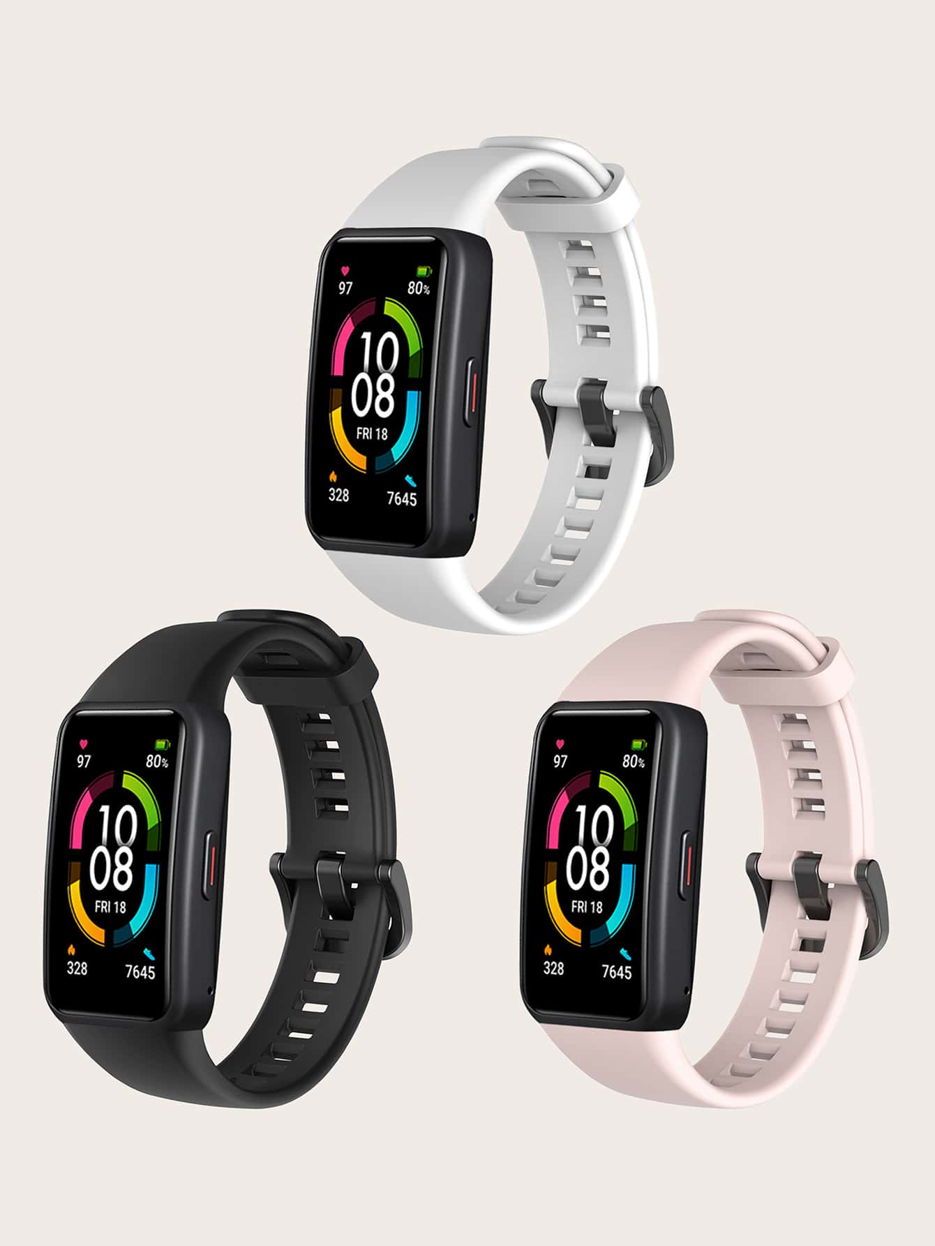 3pcs Solid Color Silicone Replacement Watch Bands Set Compatible With Huawei Band 6