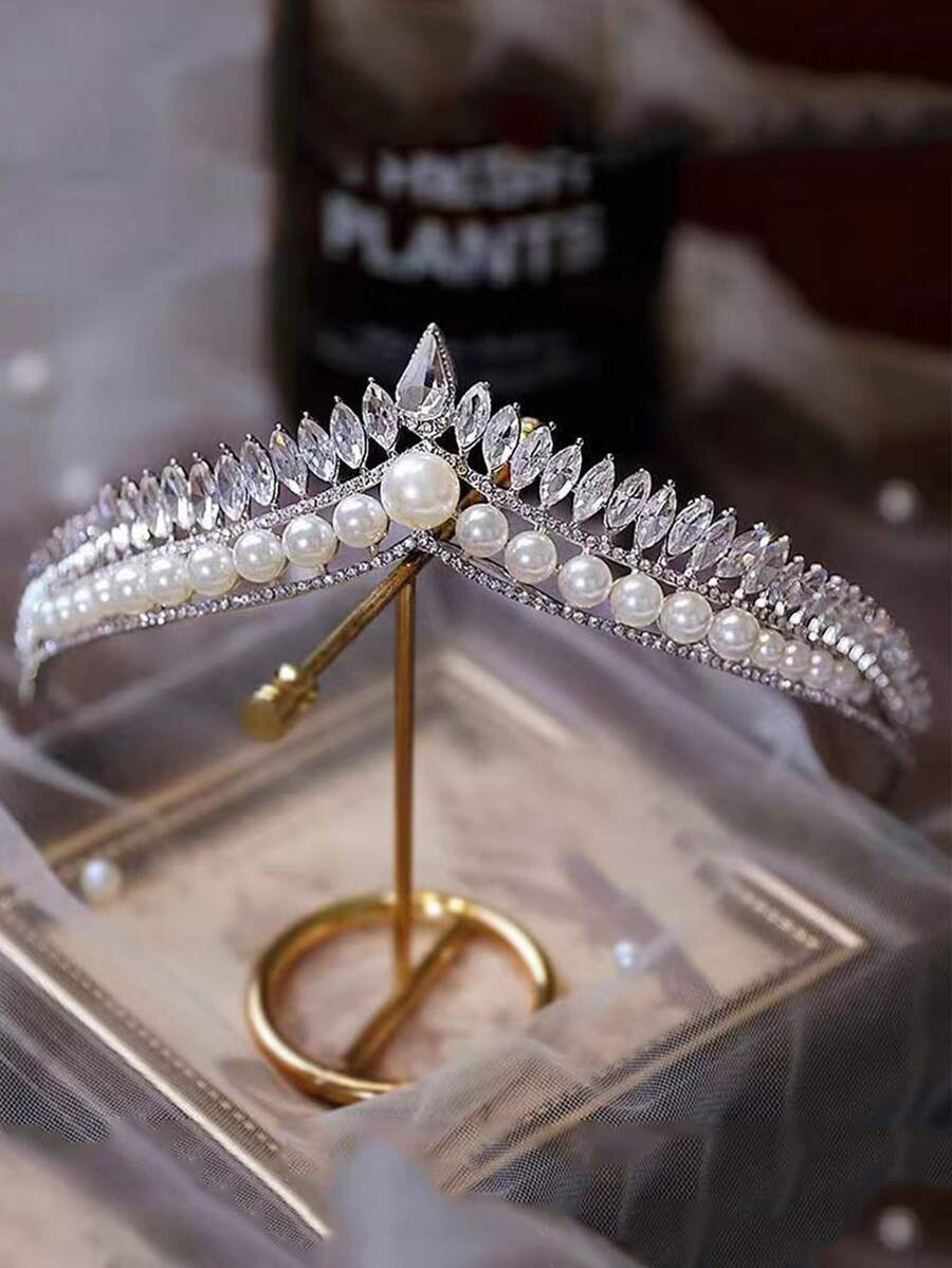 1 szt. Opaska z koroną ślubną dla nowożeńców z kryształem górskim do dekoracji włosów Eleganckie tiary