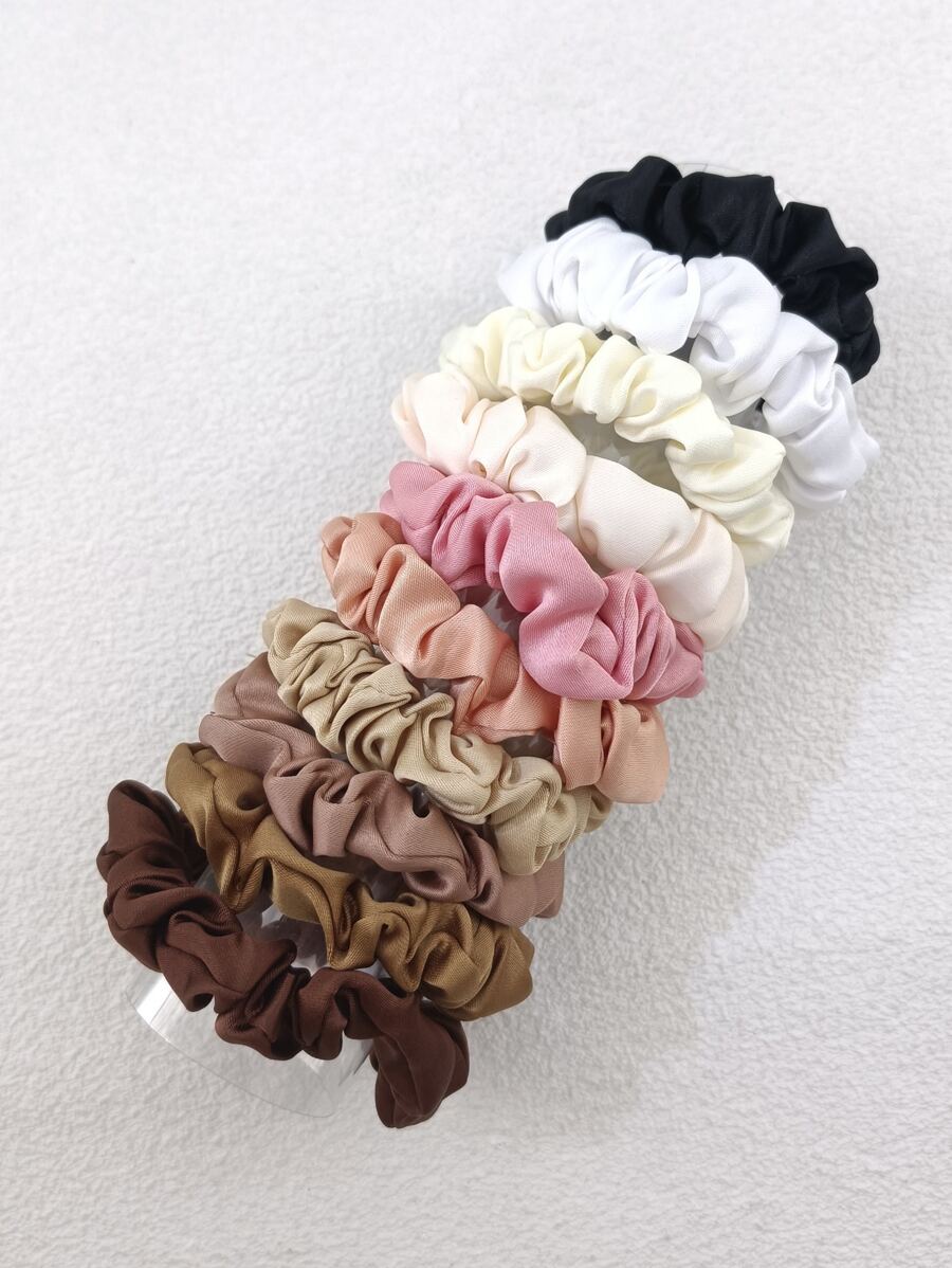 10 pièces/paquet Attaches cheveux en satin pour femmes avec nœud papillon pour une utilisation quotidienne. Chouchous décontractés.