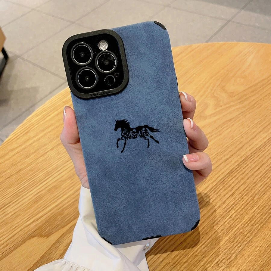 Étui de téléphone antichute avec motif cheval et pomme