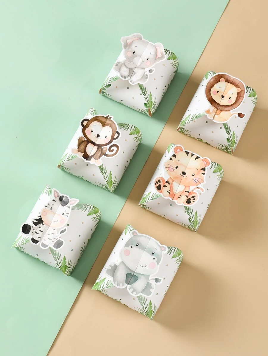 12pcs Jungle Animal Style Gift Box, Boy Girl Gender Reveal Hunting Theme Birthday Baby Shower Wedding Family Holiday Party Gift Wrapping Supplies Candy Box Valentine Day