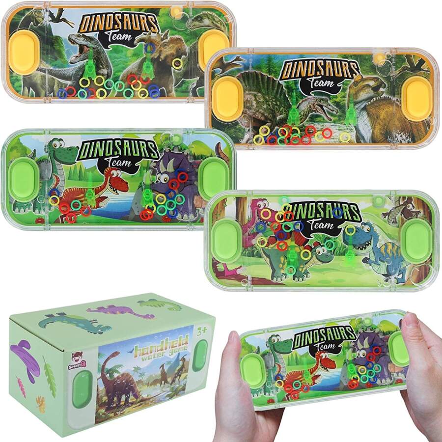 Handheld Water Games, 4 Packs Dinosaur Theme Water Toss Ring Game Aqua Toy Water Ring Game For Kids