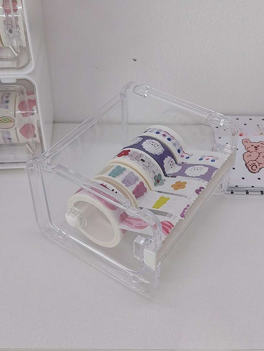 1pc Stackable Tape Cutter, Transparent Tape Dispenser Case, No Tape Included Back To School