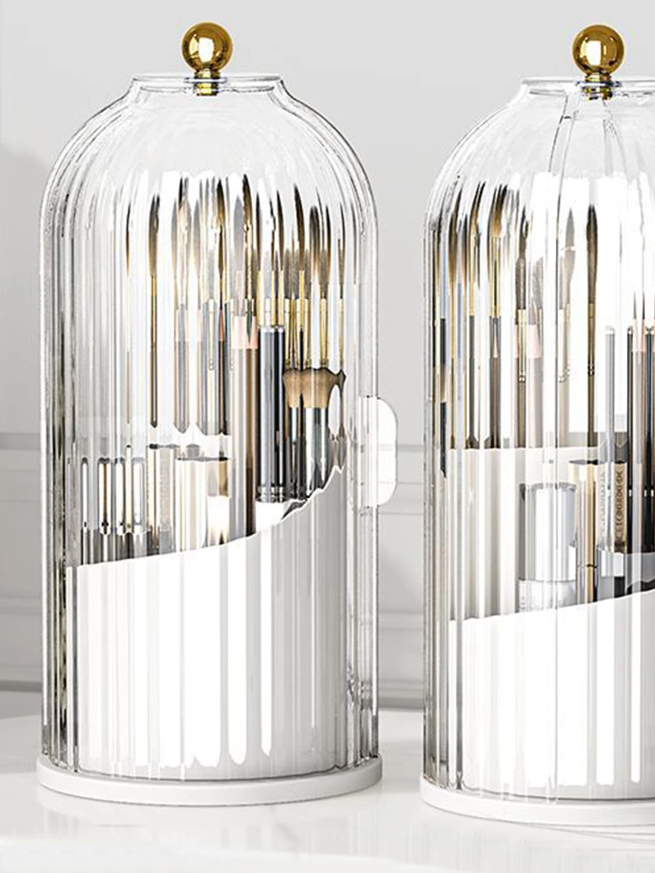 1pc Transparent Plastic Cosmetic Organizer With Rotatable Bird Cage Design For Lipstick, Eyeshadow, Foundation, Makeup Brush And Other Beauty Products Storage. Equipped With Cover To Protect Against Dust, Moisture, Fog And Bacterial Contamination. Sturdy Enough To Withstand Accidental Falls And Bumps.,For Holiday Beach, Bathroom Collection, Bedroom Collection, Large Capacity