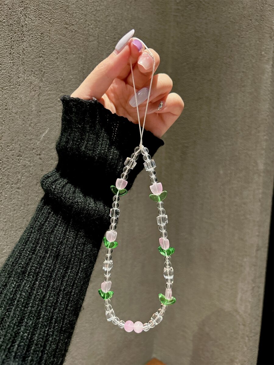 Blumen-Dekor Perlenhandy-Lanyard Geschenke für Mutter, Familie, Freunde, Geburtstag, Feiertage Handyhülle, Handykette