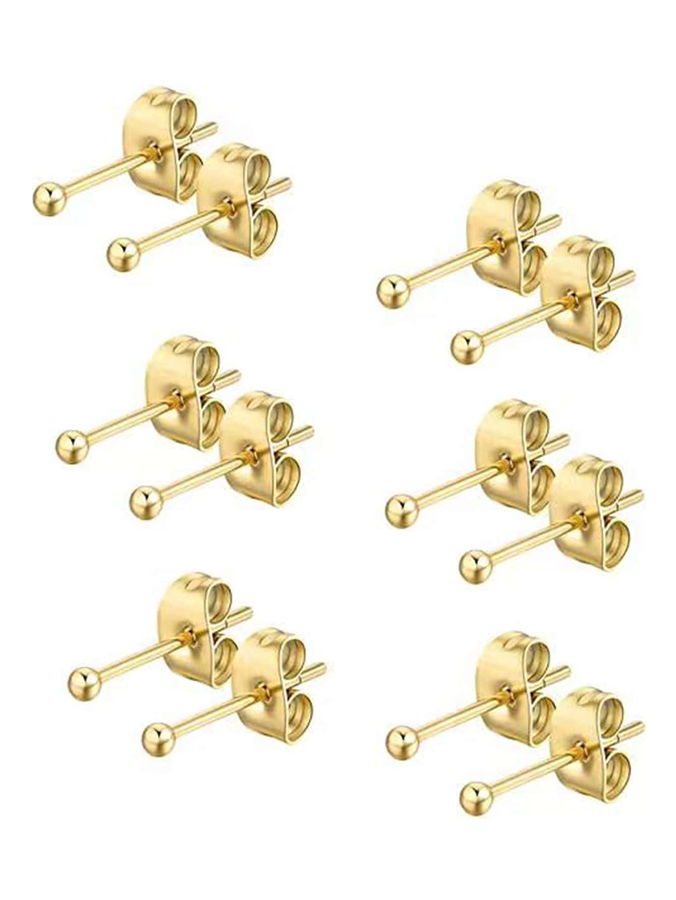 12pcs 2mm/3mm/4mm/5mm/6mm Golden Or Silver Butterfly Clasp Steel Ball Stud Earrings, 316l Stainless Steel Hypoallergenic Earrings, Unisex Ear Bone Stud Piercing Jewelry, Minimalist Style Ear Accessory Suit For Boys/Girls, Thanksgiving Day Best Gift For Family And Friends