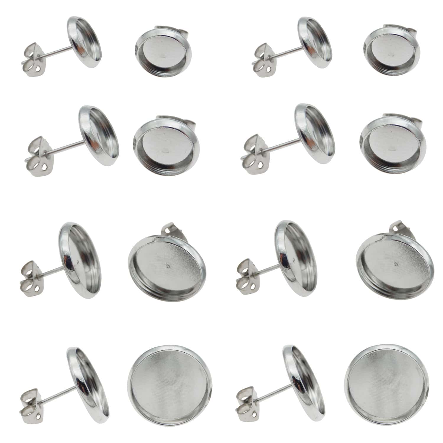 50pcs Cabochon Setting Post Blank Earring Studs Stainless Steel Cabochon Setting Ear Stud with 50pcs Stainless Steel Earring Backs for Cabochon Resin DIY Earring Making 6mm 8mm 10mm 12mm