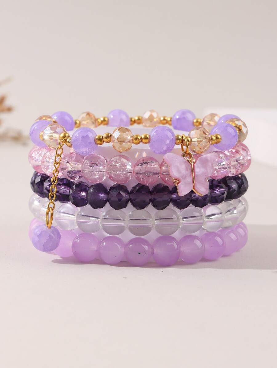 5pcs Bohemian Bracelets for Women Girls Multilayer Colorful Beads Bracelet Boho Butterfly bracelet